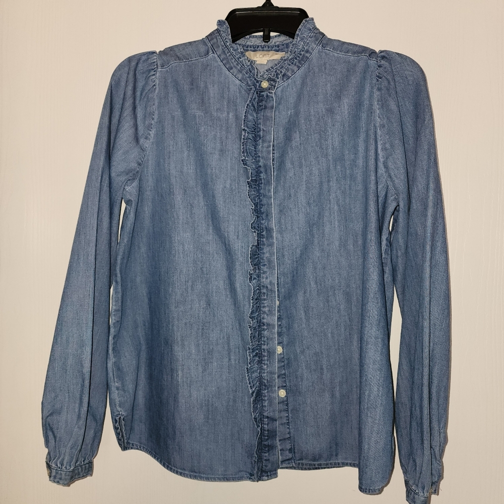 Loft Blue Ladies Denim Top Size S